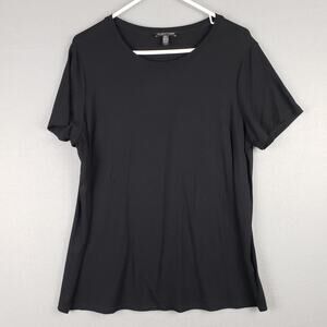 Eileen Fisher Size L Relaxed Fit Tee Solid Black‎ Classic Mature Closet Staple